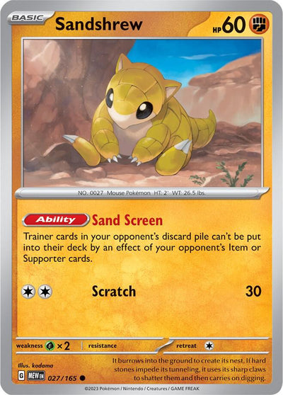 Sandshrew Common SV: Scarlet & Violet 151 027/165 NM