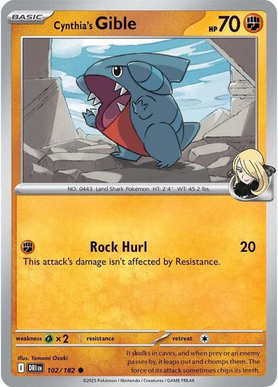 Cynthia's Gible 102/182 Common SV10: Destined Rivals NM