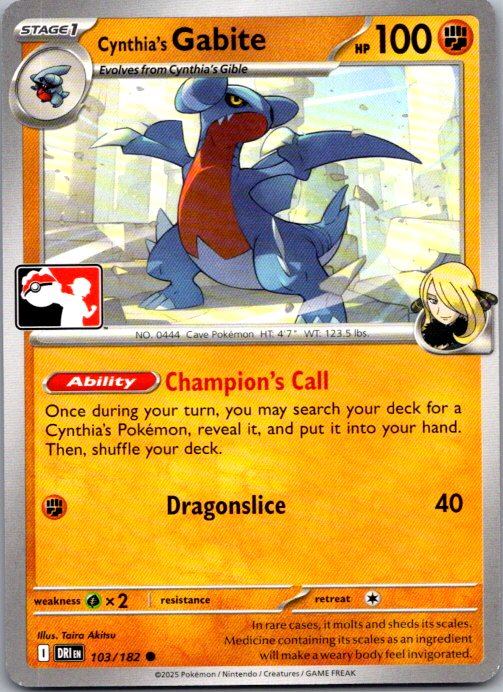 Cynthia's Gabite Common Prize Pack Series Cards 103/182 NM