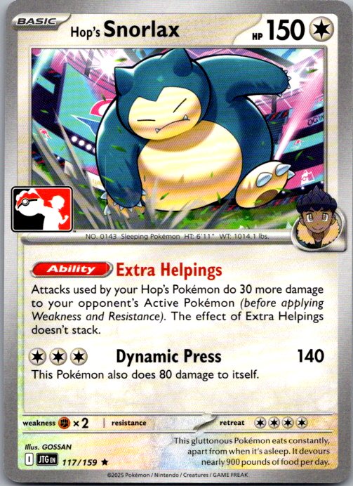 Hop's Snorlax Rare Prize Pack Series Cards 117/159 NM
