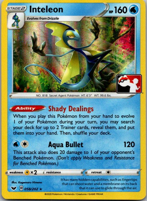 Holo Inteleon (058) Rare Prize Pack Series Cards 058/202 NM