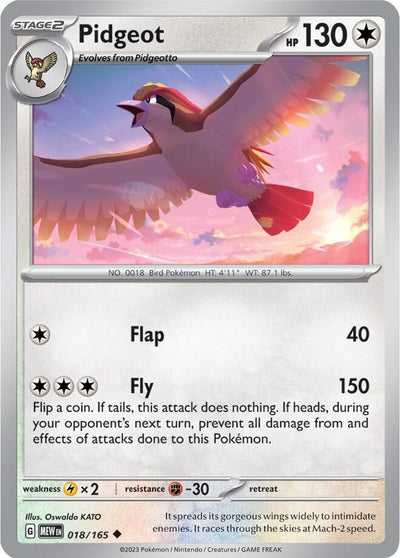 Pidgeot Uncommon SV: Scarlet & Violet 151 018/165 NM