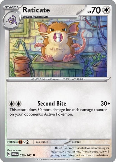 Raticate Uncommon SV: Scarlet & Violet 151 020/165 NM