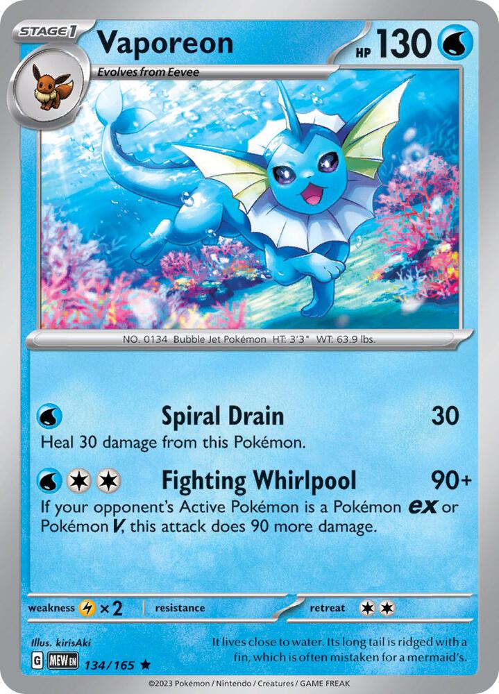 Vaporeon Rare SV: Scarlet & Violet 151 134/165 NM