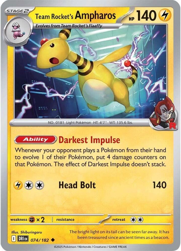 Team Rocket's Ampharos 074/182 Uncommon SV10: Destined Rivals NM