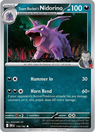 Team Rocket's Nidorino 118/182 Common SV10: Destined Rivals NM