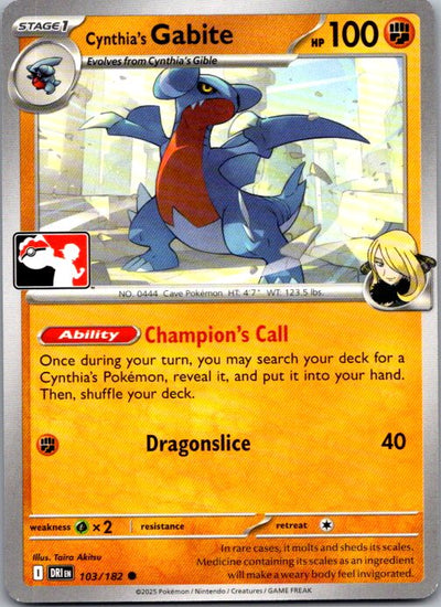 Cynthia's Gabite Common Prize Pack Series Cards 103/182 NM